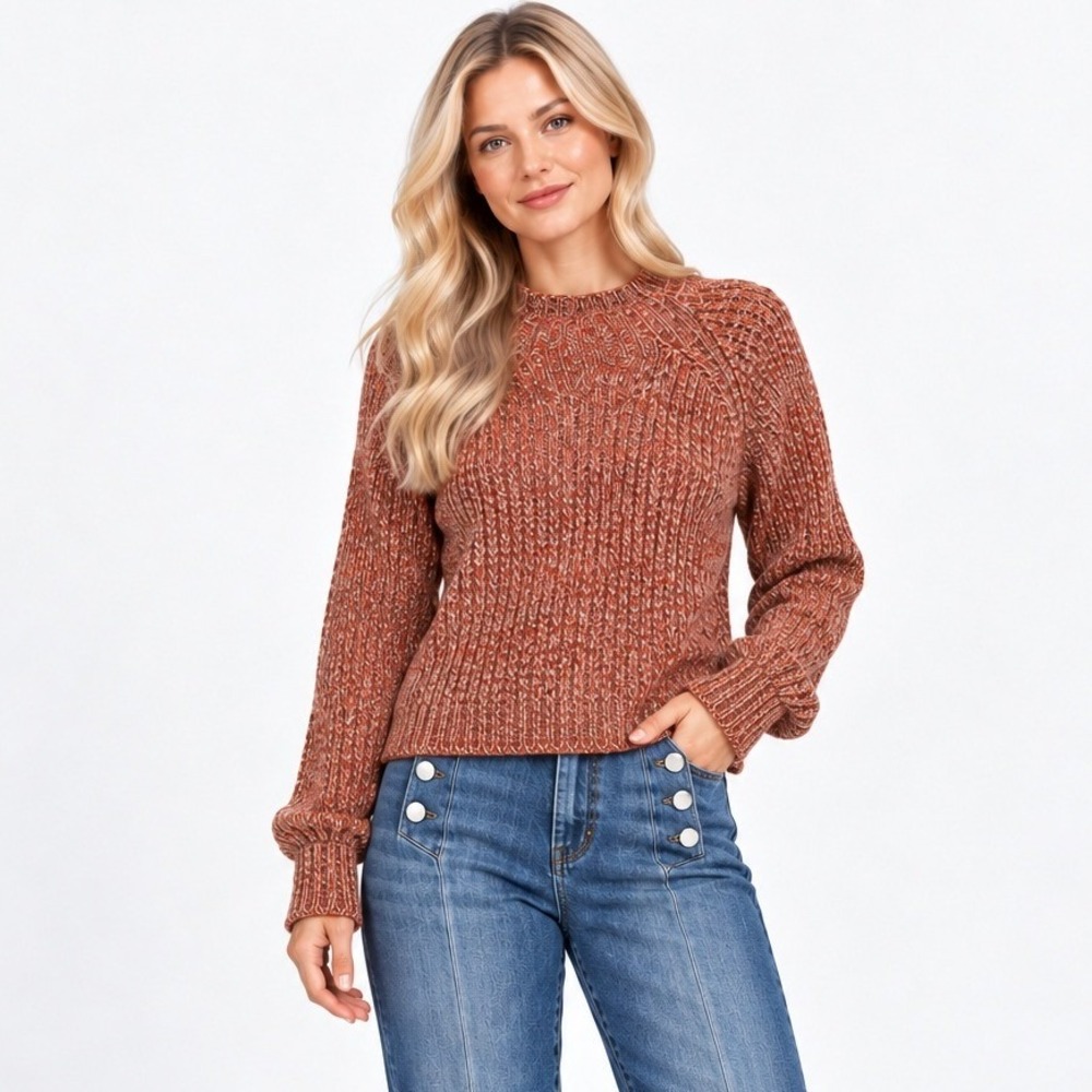 SO GSJC XL Marled Orange Cream Ribbed Mock Neck Cotton Sweater Y2K Vintage